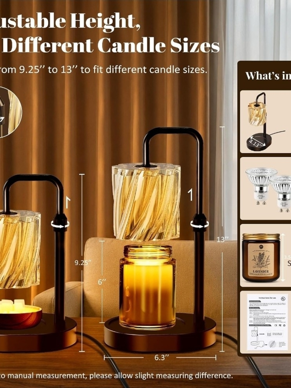 Adjustable Amber Glass Candle Warmer Lamp